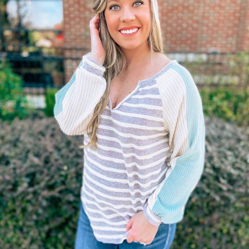 Dusty Blue and Ivory Top